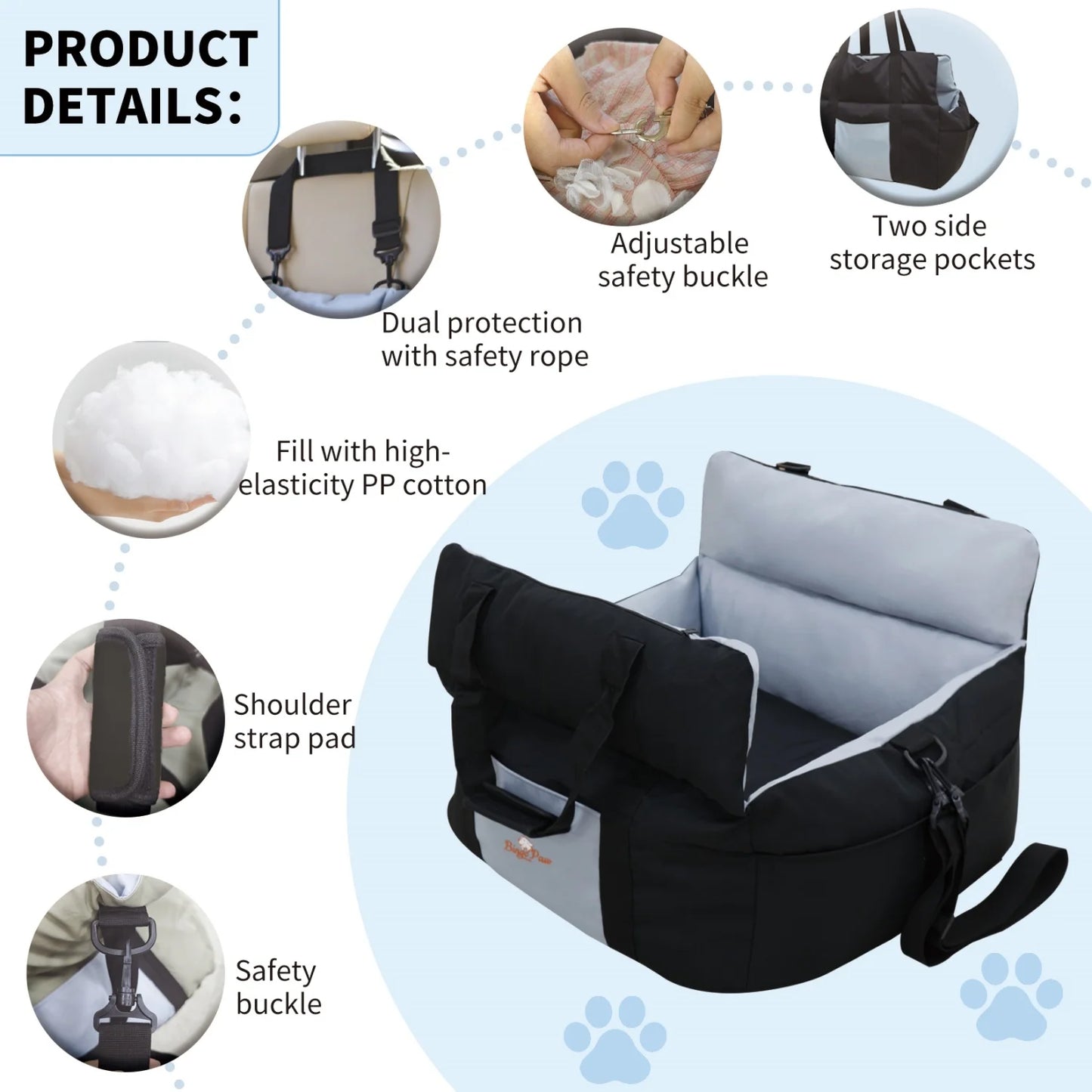 BINGOPAW Premium Dog Car Seat Booster With Safety Belt