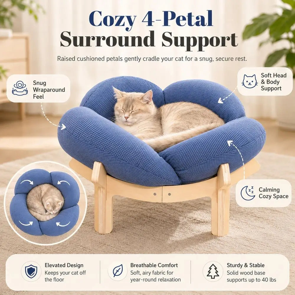 Elevated Cat Bed With Wooden Frame And Premium Cushion