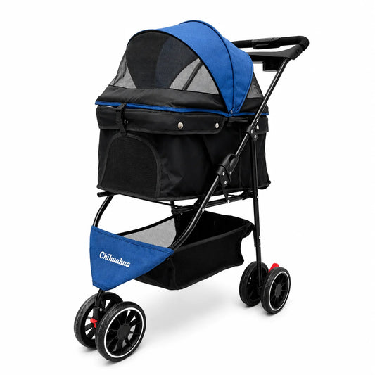 3 Wheels Pet Stroller Dog And Cat Strollers Storage Basket And Cup Holder For Small Pets Outdoor Walk