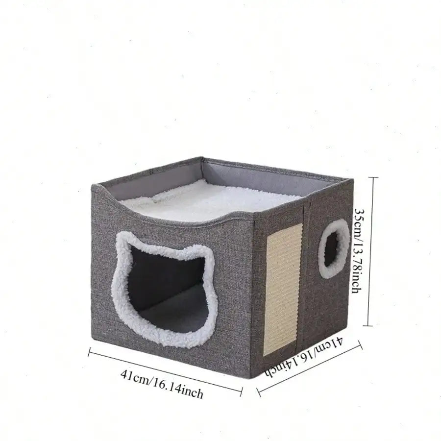 Foldable 4-Season Cat House With Bed And Scratching Board