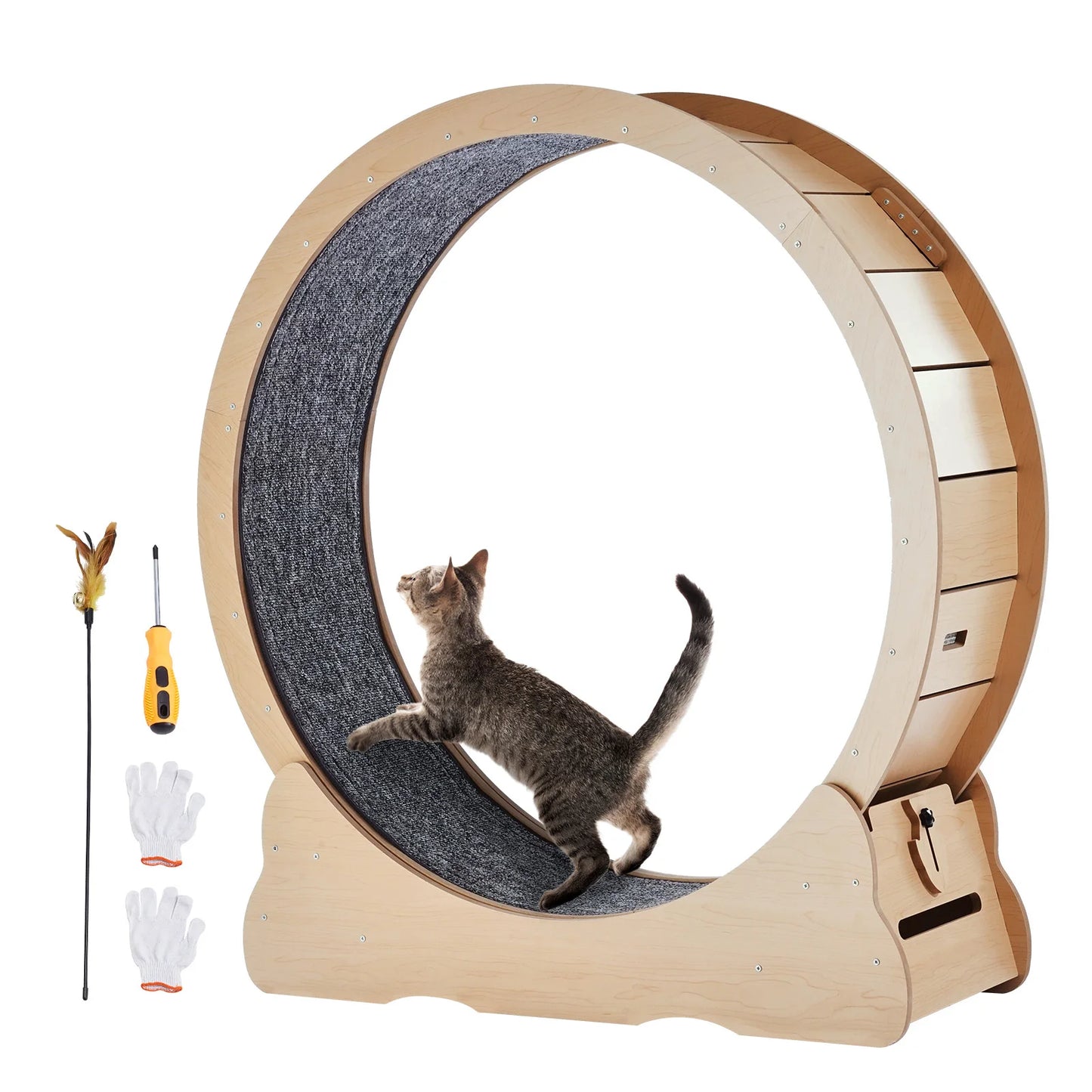 SucceBuy Wooden Cat Exercise Wheel Detachable Carpet Indoor Running Wheel