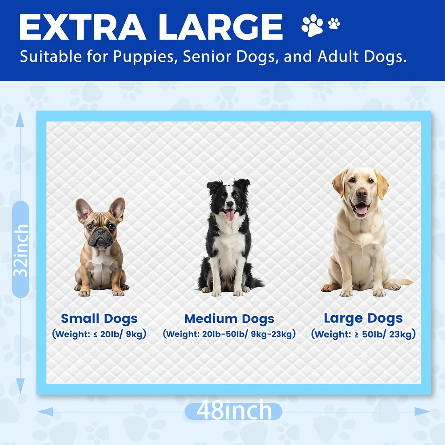 Extra Large Dog Pee Pad 33x49 Inches, Heavy-duty Thickened Layer Is Leak-proof, Super Absorbent And Quick-drying, Suitable For Toilet Training, 40pcs Thickened Disposable Potty Pads For Cats, Rabbits And Puppies Training Pads