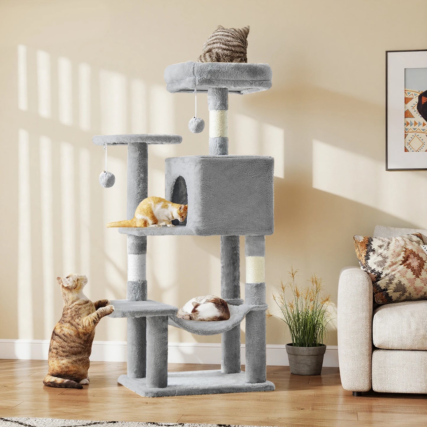 JHK Cat Tree Multi Cat Climbing Tower With Sisal Scratching Posts For Indoor Cat