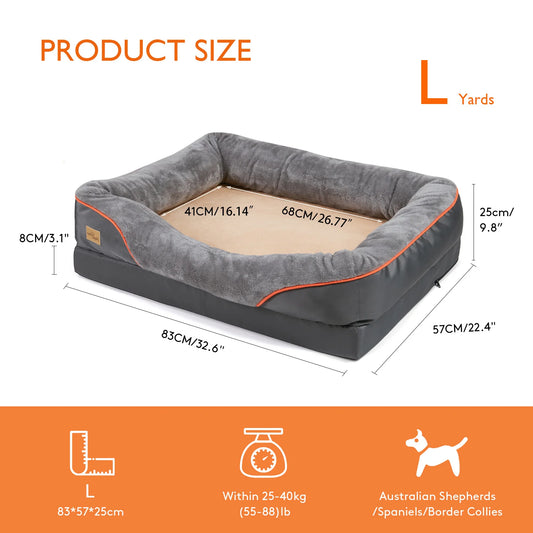 BINGOPAW Large Dog Bed With Anti Allergy Fleece Removable Cover